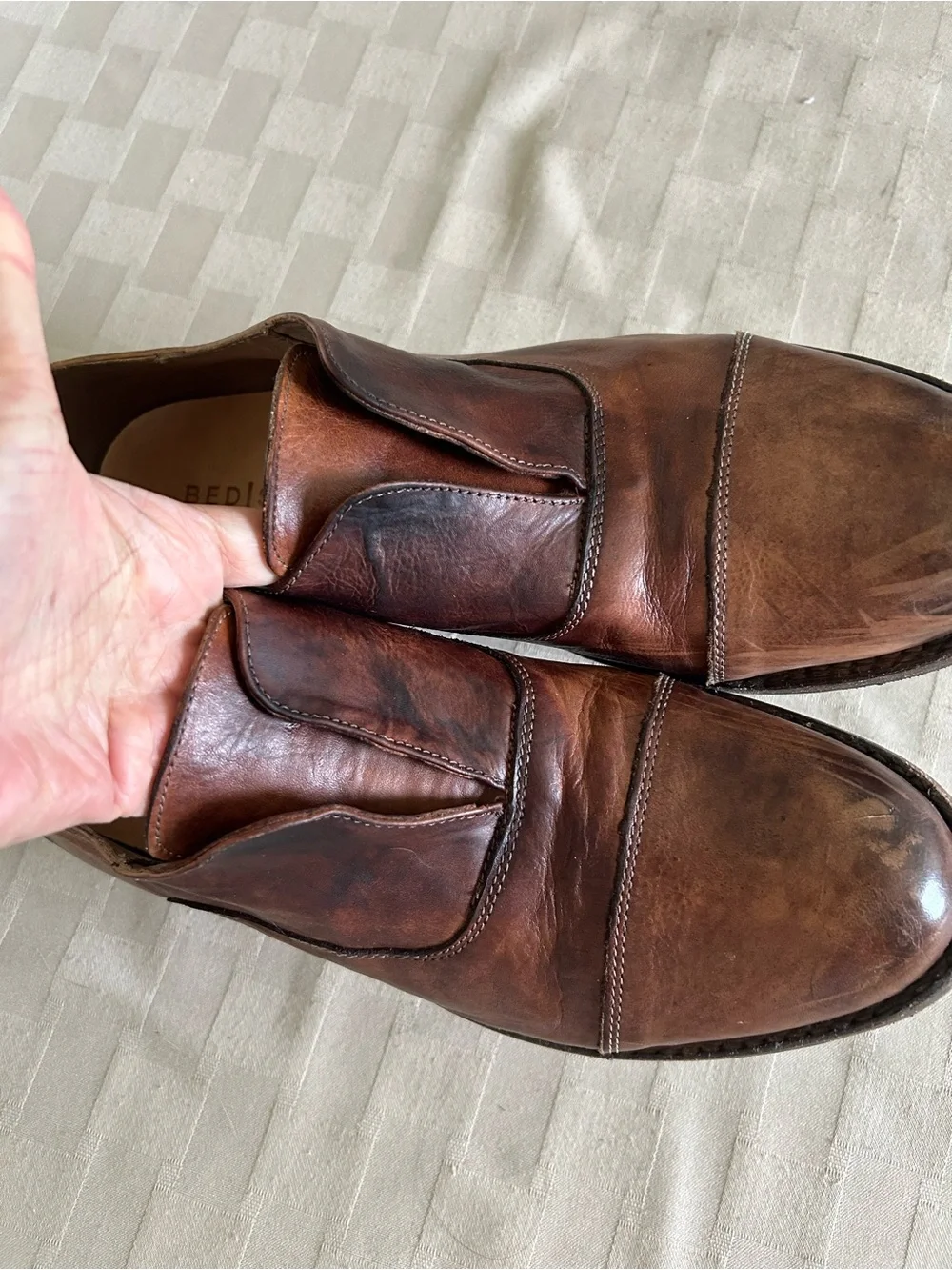 Bed Stu Thorn Cap Toe Laceless Slip On Leather Cobbler Oxfords